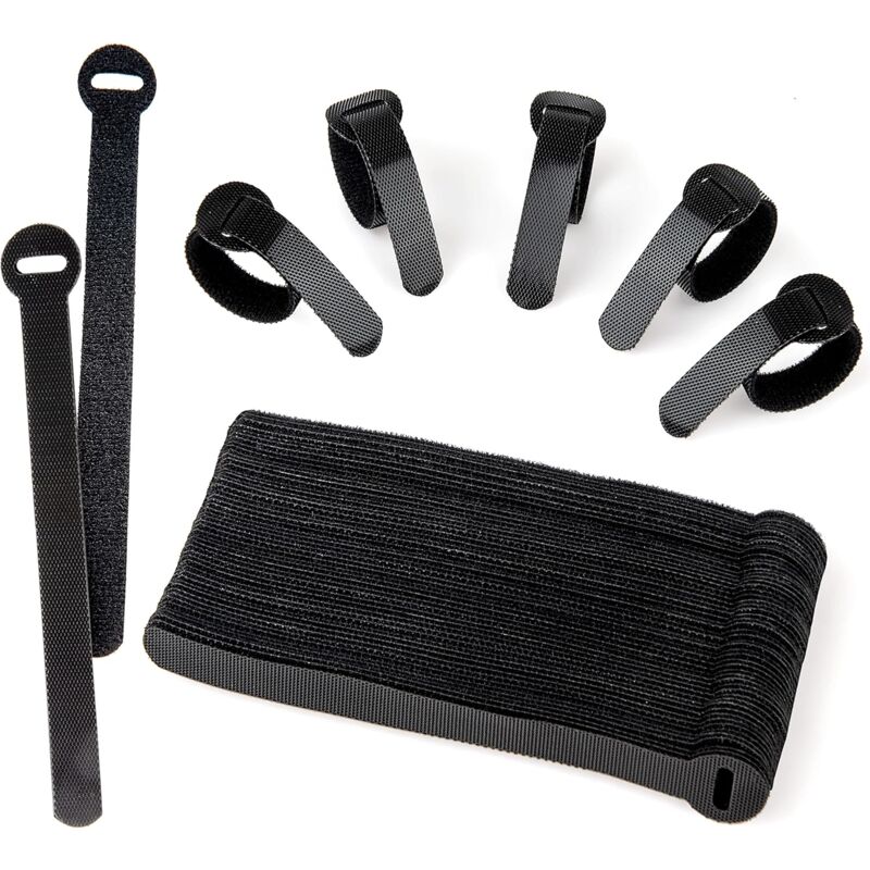 60 Pack Black Reusable Cable Ties Adjustable Hook And Loop Cable Management For Pc Cable Organizer Tv Office