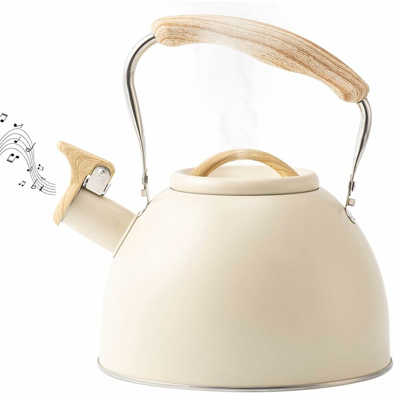 Stainless Steel Tea Kettle With Wooden Handle, 3L Induction Whistling Kettle, Retro Teapot Kettle, Boiler For Electric,