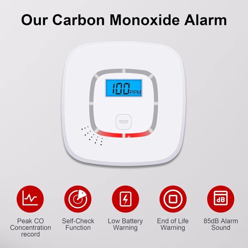 Battery Operated Carbon Monoxide (Co) Detector, En 52091 Certified, Carbon Monoxide Detector With Digital Display