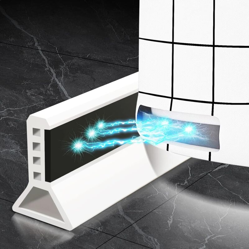 Foldable Shower Barrier And Water DAm Retention System Keeps Water Inside Threshold (1M, Magnetic Style-White)