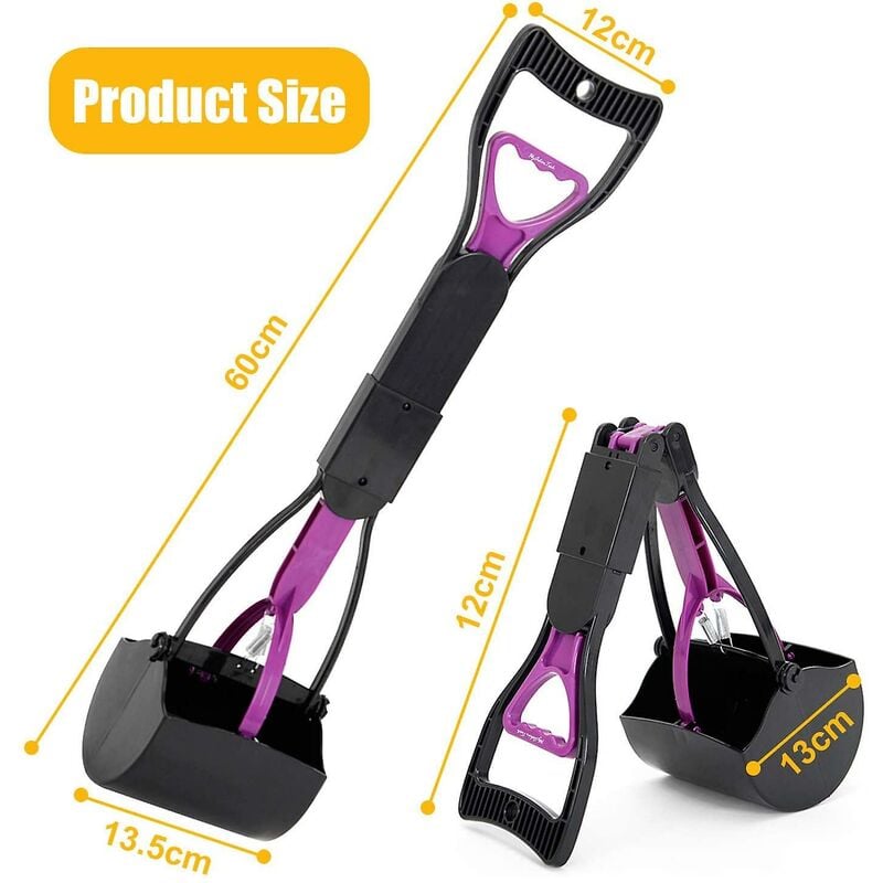 Foldable Dog And Cat Poop Scooper Pet Long Handle Pooper Scooper, Easy To Pick Up Waste, Black & Purple (Purple)