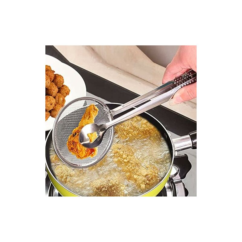 Stainless Steel Food Tongs For Snacks, Fryer, Skimmer, Spoon, Bbq, Buffet, Frying Tongs, Oil Strainer 28 X 10 Cm