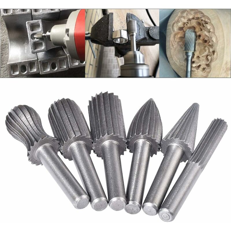 6 pcs Double Cut Tungsten ROtary Burr Set 6Mm Shank Tungsten Files Filing/Engraving/Grinding Bits For ROtary Tools