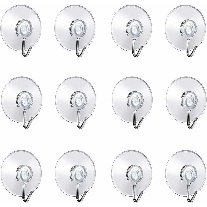 12 Pack Suction Cup Wall Hooks, Small Plastic Suction Cups With ROund Hook For Bathroom And Kitchen (4Cm)