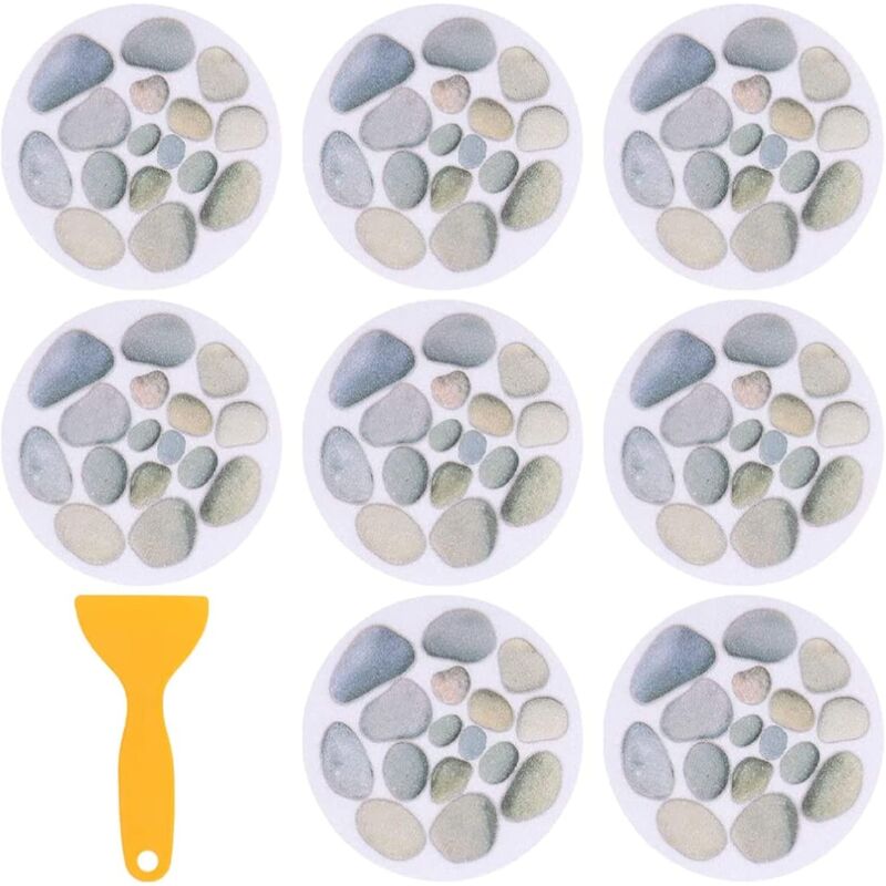8 pcs ROund Bathtub Stickers, Diameter 15Cm, Bath Stone Pattern, Bathroom Background, Sticker With Scraper, For