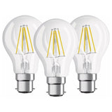 Pack Of 3 Standard LED Filament Bulbs - B22 Base - 6W Equivalent To 60W - Warm White 2700K [Energy Class E]