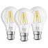 Pack Of 3 Standard LED Filament Bulbs - B22 Base - 6W Equivalent To 60W - Warm White 2700K [Energy Class E]
