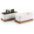 17Cm Ceramic Succulent Pot With Bamboo Tray White 2 pcs Set, Cactus Planter Cache Pot Jardinière Container Gift For