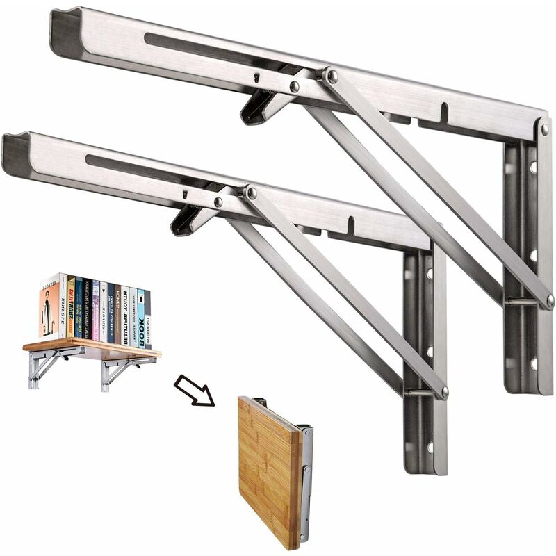 250Mm Folding Wall Shelf, 2 pcs Stainless Steel Folding Bracket, Garage Shelf Support Frame, Heavy Duty Bracket For