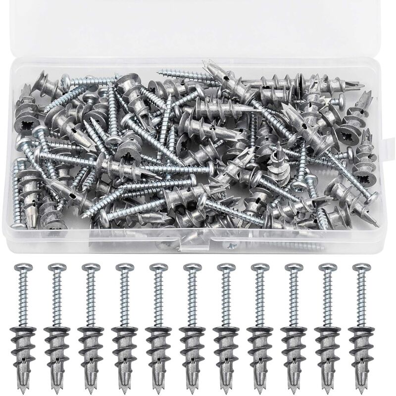 100 pcs Zinc Alloy Expansion Screw Set Combination 50 pcs Screws And 50 pcs Anchors - Metal Self-Drilling - For