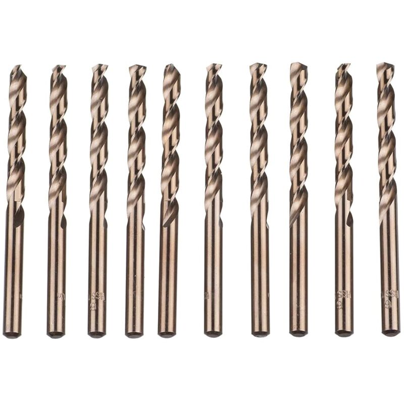 10 pcs M35 Hss Cobalt Gold Twist Drill Bits Metric High Speed Steel 6Mm X 93Mm For Drilling Stainless Steel And Metal