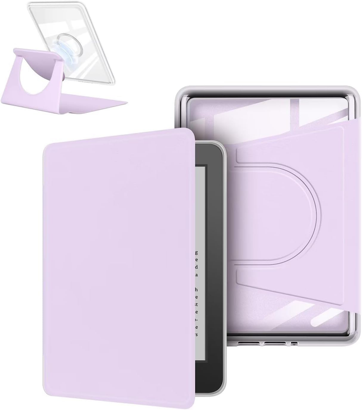 360° Rotating & Detachable Magnetic Case for 6.8" Kindle Paperwhite 11th Generation (2021)  – Auto Wake/Sleep, Hands-Free Stand, Clear Back Cover (Light purple)
