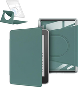360° Rotating & Detachable Magnetic Case for 7" Kindle Paperwhite 12th Generation (2024)  – Auto Wake/Sleep, Hands-Free Stand, Clear Back Cover (Dark Green)