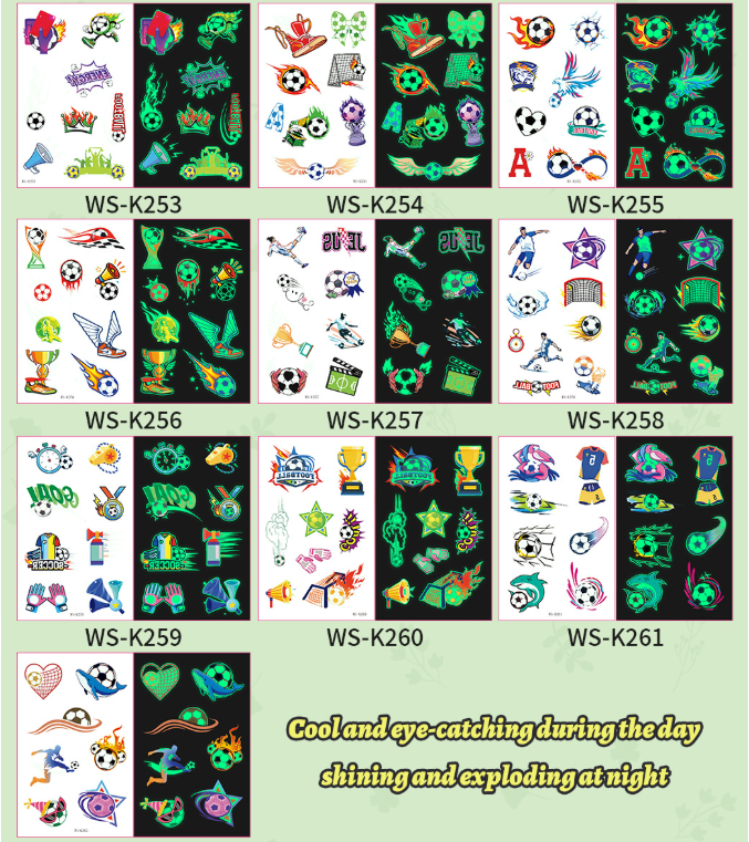 2026 World Cup Glow in the Dark Face Tattoos Waterproof Sweatproof Temporary Stickers 10 Sheets