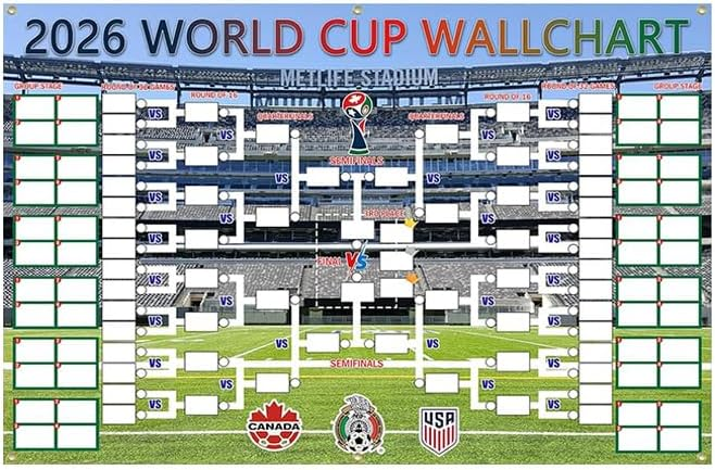 2-in-1 Polyester fabric 2026 Soccer World Cup Poster, 56 * 35 Inch Large Functional Schedule & 48-Team Showcase, Ideal Gifts for Soccer Fans (Style 01)