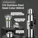 Antibacterial 316 Stainless Steel Vacuum Flask 800ml | Tea Infuser & Insulated Bottle for Hot/Cold Drinks (Bright silver)