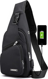 Fanny pack - Shoulder bag - With USB charging port - Men's - Chest bag - Anti-theft - Black