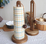 Wooden paper towel roll holder, freestanding farmhouse-style kitchen organizer, compatible with most paper towel rolls