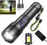 Flashlight - Rechargeable LED - Military Flashlight - 100,000 lumens - with 7 modes - COB side light - Waterproof - For emergencies, camping, home