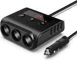 Car cigarette lighter splitter with 12V/24V voltmeter - 4x 5V/3.1A USB inputs - 3 cigarette lighter sockets - car charger - car accessories - SIG04USB - Black