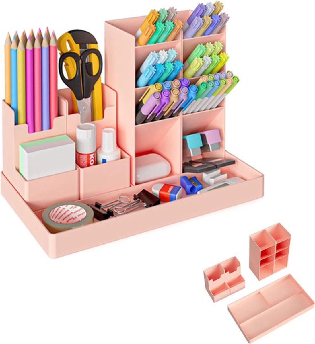 Pencil Case - 13 Compartments - Pen Holder - Desk Organizer - Pencil Holder - Desk Organizer - Pen Case - Plastic - Removable - Storage System - Mail Tray - Office Baby Clothing Accessories - Pink