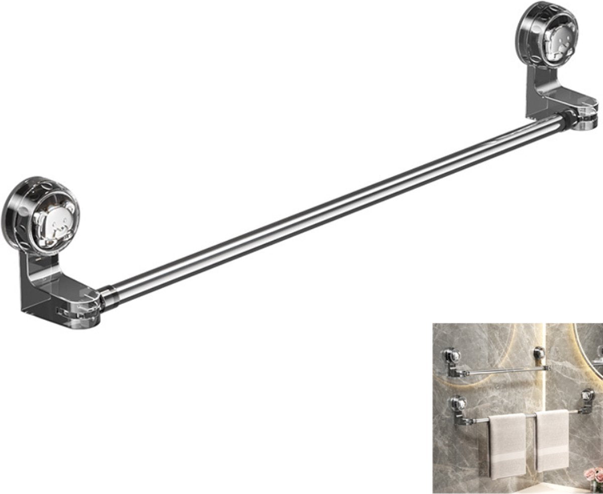Extendable towel rail 30-60 cm - Bathroom towel rack - Suction cup towel rack without end caps - For bathroom, kitchen - Rotating - Corner towel rack - Wall mounted