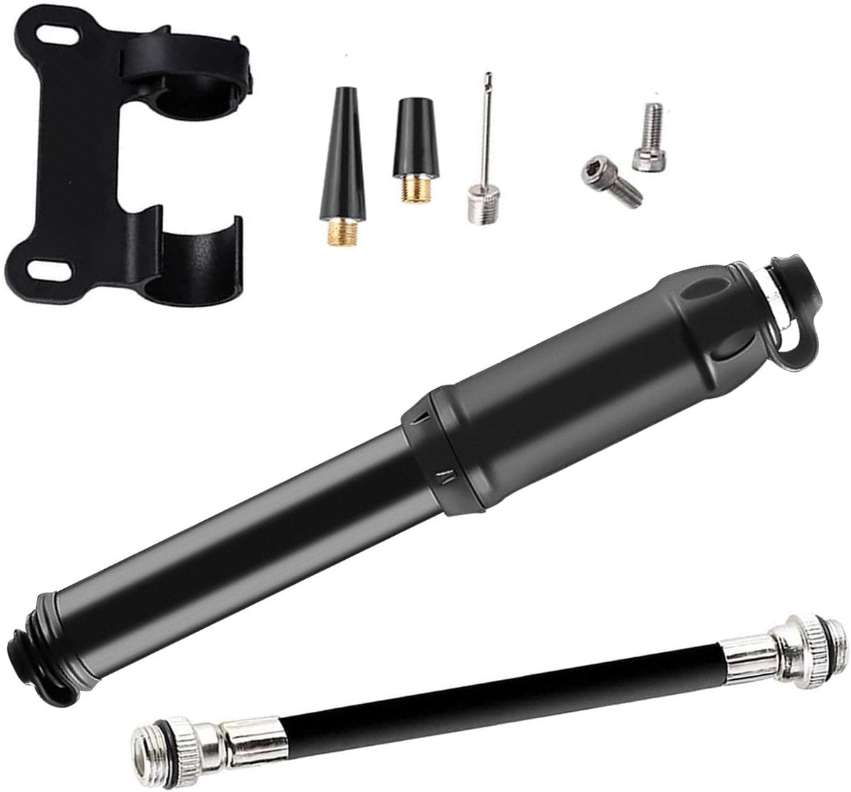 Hand Pump - Bicycle Pump - Mini Portable Bicycle Pump in Aluminum Alloy - ABS Flexible Hose - Lightweight - Up to 100 psi - Presta and Schrader Valves - Black