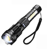 Waterproof and powerful LED flashlight - 10,000 lumens - 5 lighting modes - Rechargeable and zoomable - Long beam - Survival and outdoor use - Batteries included - USB-C rechargeable - Emergency kit - Camping