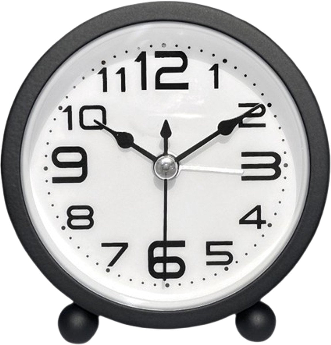 Wekker, analog, silent, no ticking, metal, black, large digits, silent night clock, quartz movement, sweep frequency, battery operated, portable alarm clock for bedroom, living room