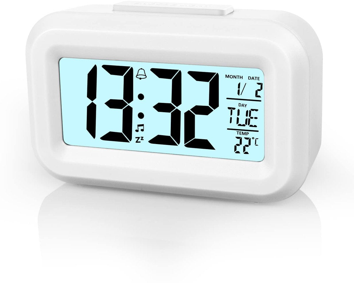 Wekker Digital - Klok Children's - Wekker - Wekker Children's - Alarm Clock - Travel Alarm Clock - LED Display Clock - Adjustable 12/24 Hour Snooze Function, Temperature, Date, Time - Portable Alarm Clock - Wit