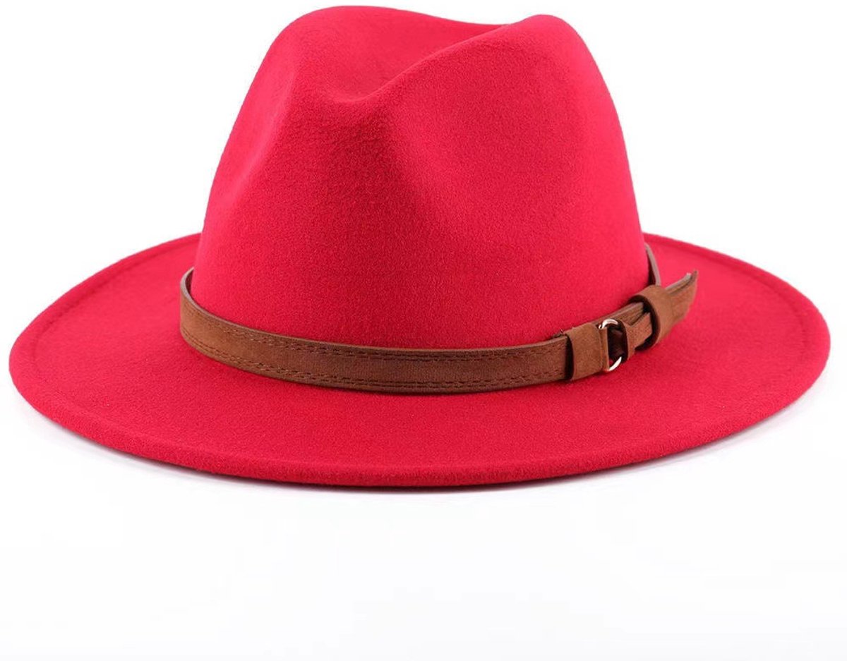 Hat - Sun hat - Bucket hat - Women's sun hat - Men's bucket hat - Hiking hats - Waterproof wool hats - Roll-up felt hats for outdoor use - Foldable leather lining - For men and women (Red)