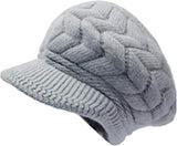 Hats - Women's Hats - Winter Hats - Knitted Beanie - Women's Wool Beanie - Warm Wool Knitted Beanie - With Visor - Newsboy Cap - Warm Fleece Lining - Skiing - Walking - Everyday Casual Wear
