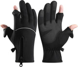 Men's and Women's Winter Gloves - 2-Finger Touchscreen Gloves - Running Gloves - Cycling Gloves - Driving Gloves - Warm Gloves - Winter Fishing Gloves - Black