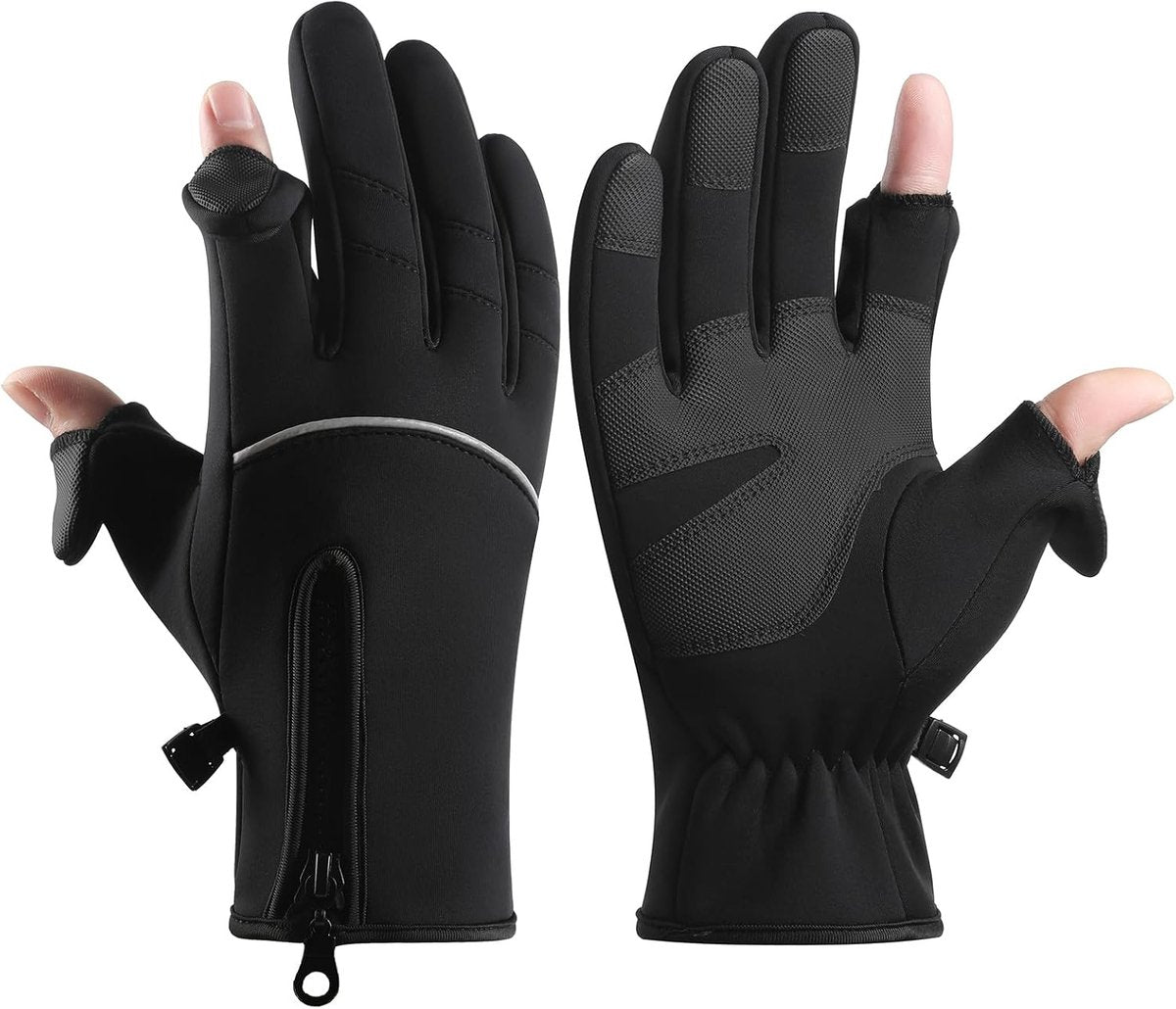 Men's and Women's Winter Gloves - 2-Finger Touchscreen Gloves - Running Gloves - Cycling Gloves - Driving Gloves - Warm Gloves - Winter Fishing Gloves - Black
