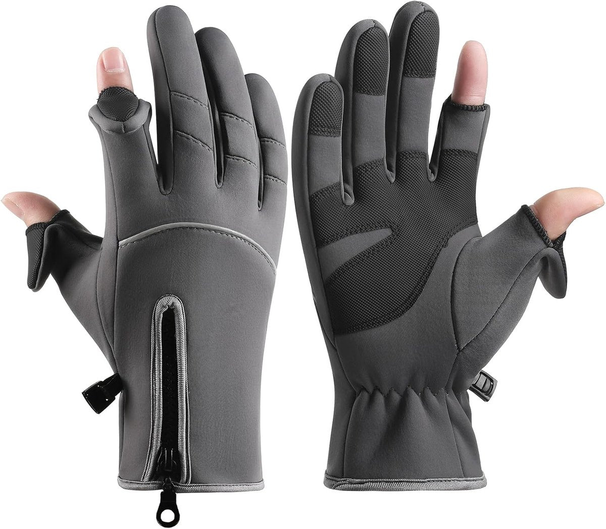 Men's and women's winter gloves - 2-finger touchscreen gloves - Running gloves - Cycling gloves - Driving gloves - Warm gloves - Winter fishing gloves - Grijs