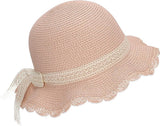 Lace straw hat - trendy hat with scalloped brim and kanten ribbon - sun hat for girls - UV 50+ protection hat - headwear for babies and children - beach hat