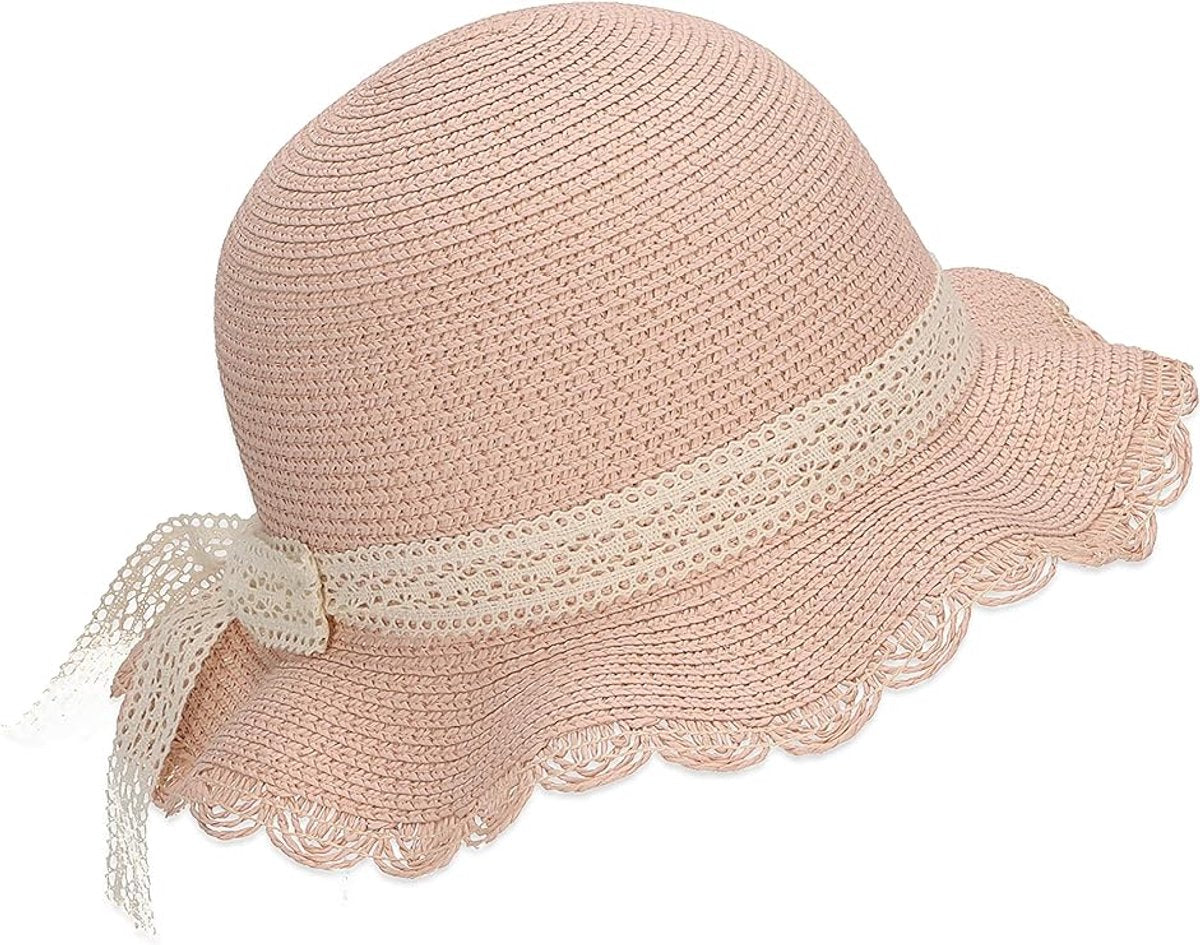 Lace straw hat - trendy hat with scalloped brim and kanten ribbon - sun hat for girls - UV 50+ protection hat - headwear for babies and children - beach hat