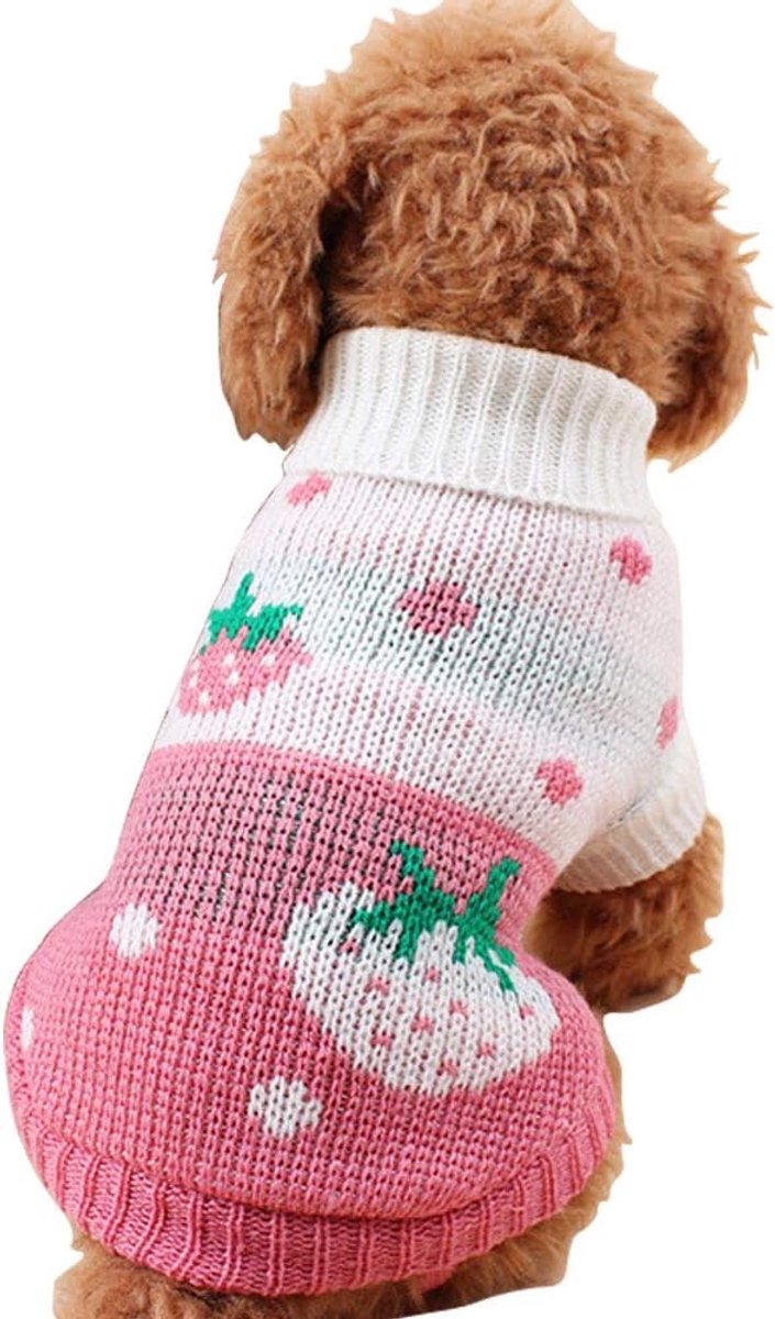 Dog Coat - Dog Sweater - Classic Turtleneck Knit Dog Sweater - Warm Winter Dog Clothes - Cute Strawberry Heart Pattern - Perfect for Small and Medium Dogs - Pink - Size XXL