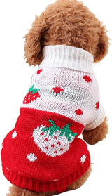 Dog Coat - Dog Sweater - Classic Turtleneck Knit Dog Sweater - Warm Winter Dog Clothes - Cute Strawberry Heart Pattern - Perfect for Small and Medium Dogs - Red - Size L