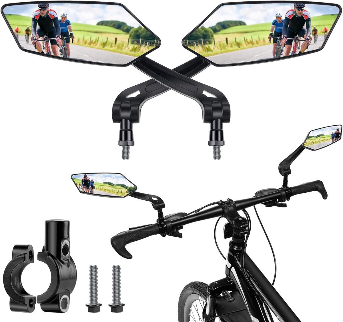 2-Piece Bicycle Rearview Mirror, Large Folding Mirror for 20-24mm Handlebars, 360° Adjustable HD Bicycle Mirror, Bike Mirror for Bicycles and Mountain Bikes