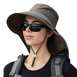 Women's and Men's Sun Hat - Foldable Garden Hat - Wide Brim with Neck Flap - With Chin Strap - For Outdoor Activities and Gardening - Army Green - 1 Piece