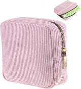 Toiletry bag - Women's toiletry bag - Toiletry bag - Tampon storage bag - Corduroy - Small makeup bag - Mini toiletry bag - Soft storage bag - Portable makeup bag (Pink)