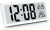 Battery-operated digital wall clock with large numbers, temperature display, 12/24 hour format for office, living room, bedroom, school