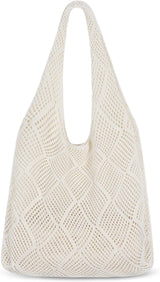 Crochet tote bag - Women's knitted beach bag - Knit - Summer hobo bag - Vacation - Boho - Tote bag (beige)