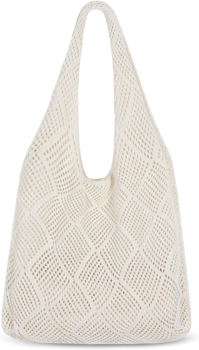 Crochet tote bag - Women's knitted beach bag - Knit - Summer hobo bag - Vacation - Boho - Tote bag (beige)