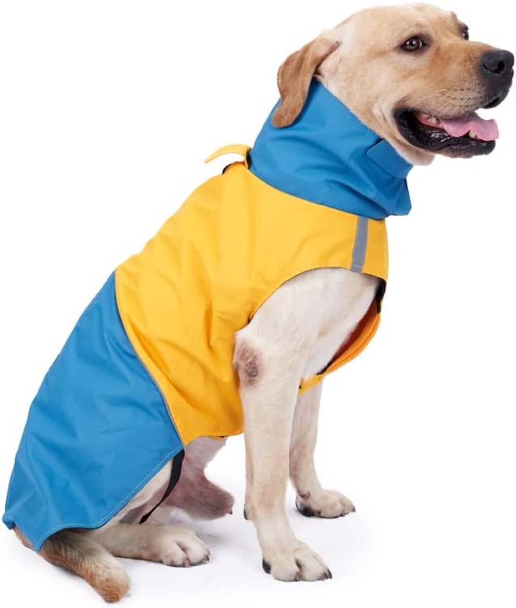 Dog Raincoat - Dog Jacket - Waterproof Winter Dog Jackets - Windproof Dog Jacket - Winter Dog Jacket - Reflective Strip - Perfect for Small Dogs - Medium-Sized Dogs - Blue and Yellow - Size S