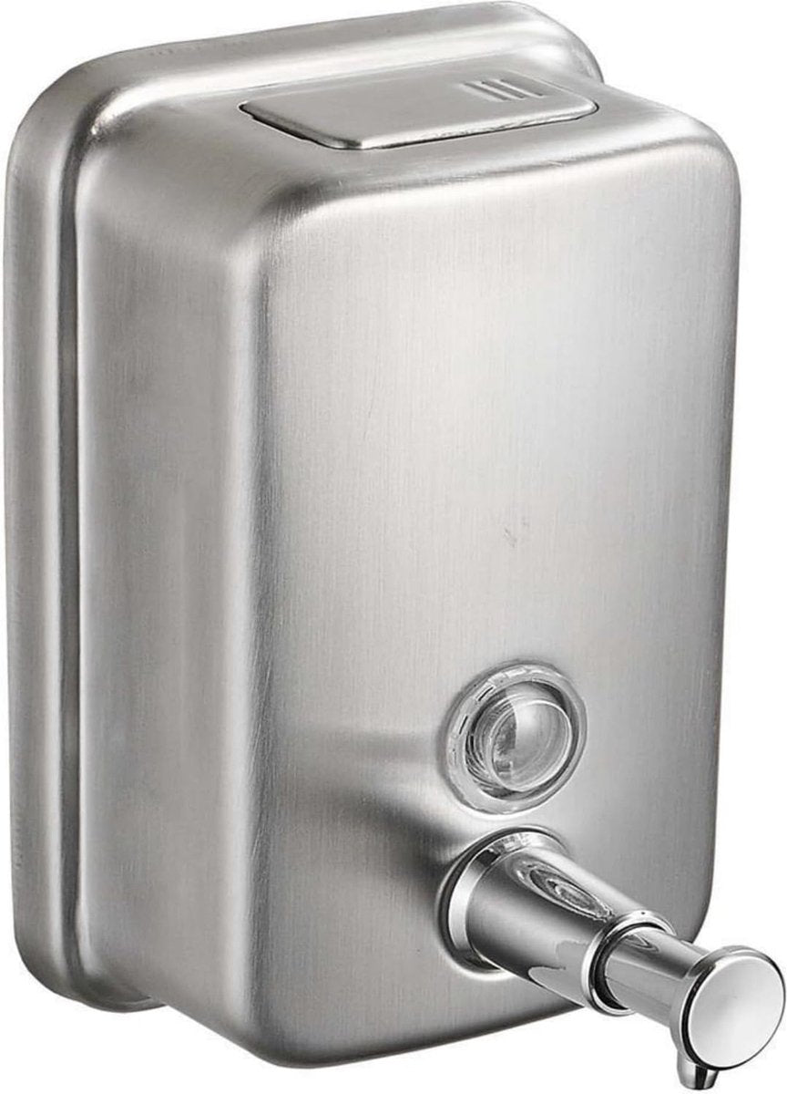 Durable commercial wall-mounted stainless steel soap dispenser with a large capacity for hand soap, rust-resistant design, perfect for bathrooms, hotels, restaurants or homes (brushed silver)