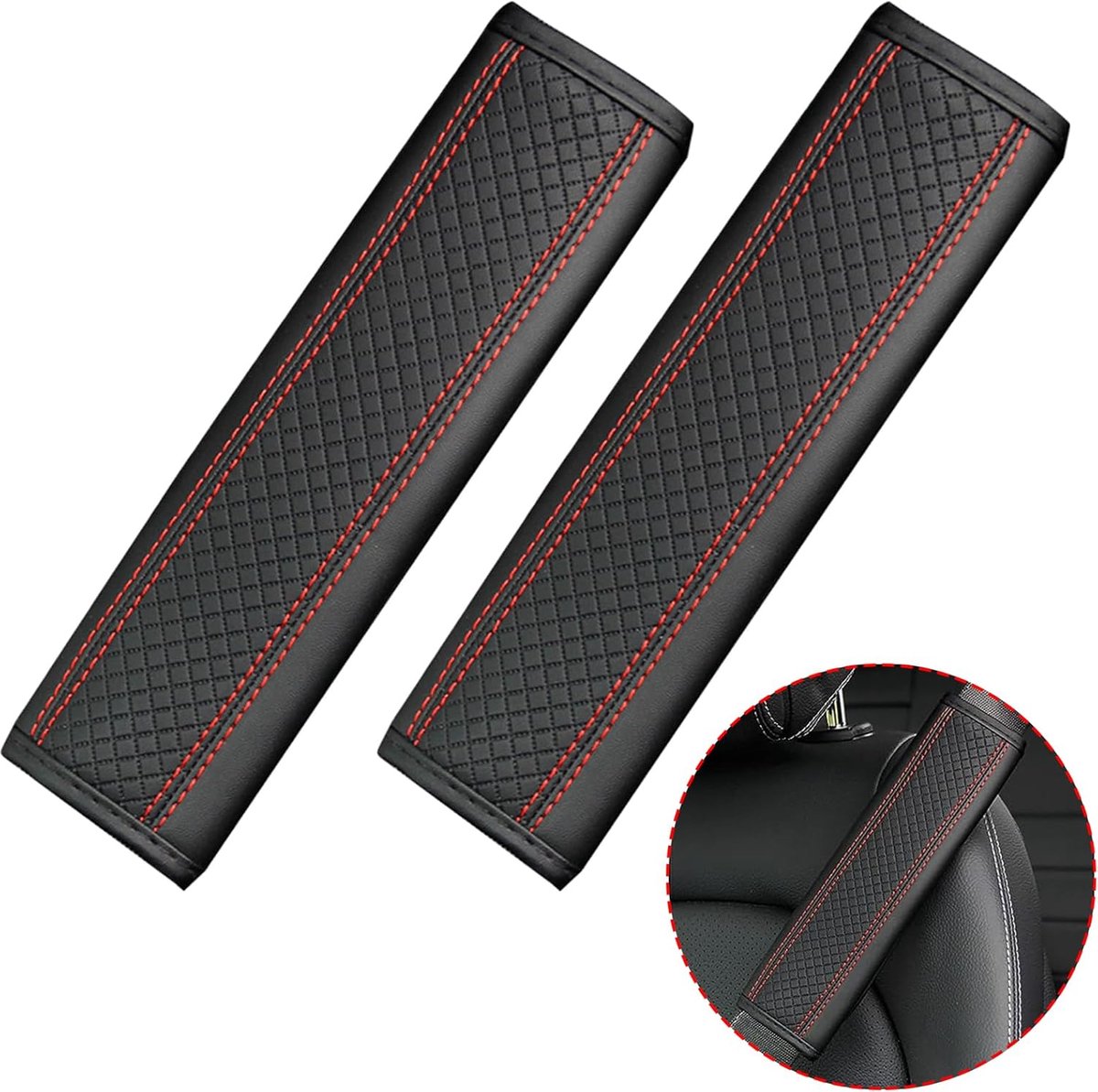 Seat belt protectors - Pack of 2 - Seat belt protectors - Seat belt protectors - Seat belt protectors for adults - Suitable for children's and adult seat belts (black and red)