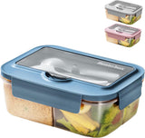 Lunch Box - Children's Lunch Box - Compartmentalized Lunch Box - Reusable Lunch Box - 2-Compartment Lunch Box - Insulated - Sealable - Portable - Microwaveable (Blue)
