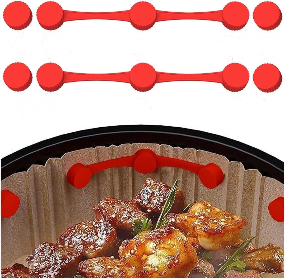 Magnetic silicone strips for airfryers - Airfryer paper holders - High temperature resistant - Set of 2 magnetic silicone fasteners for airfryers to secure parchment paper